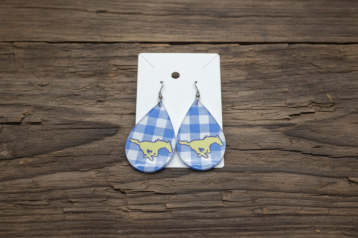 Earrings - Teardrop - Memorial Mustangs Plaid