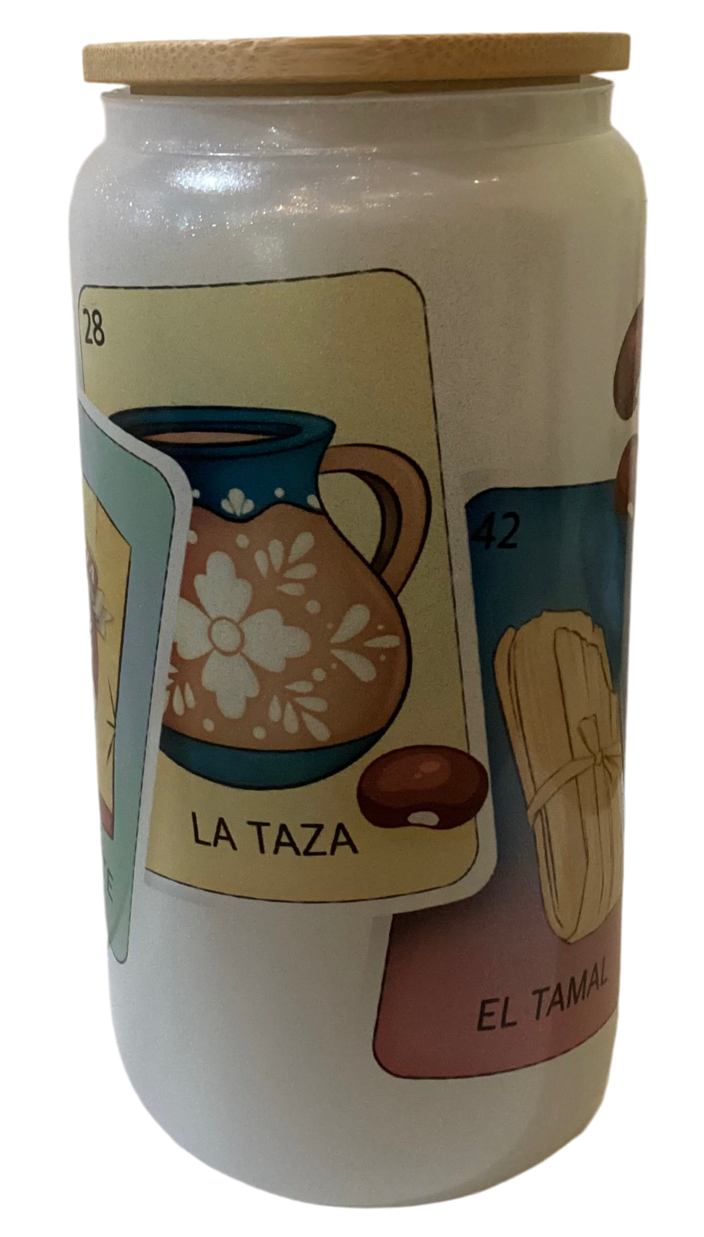 16 oz Glitter Glass Cup - Loteria Bingo Cards