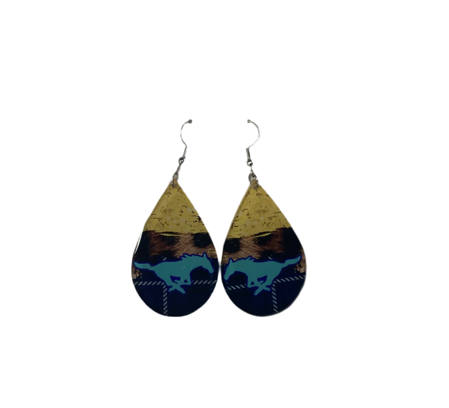 Large Teardrop Earrings - Memorial Mustangs Blue & Gold Blue Plaid UV printed