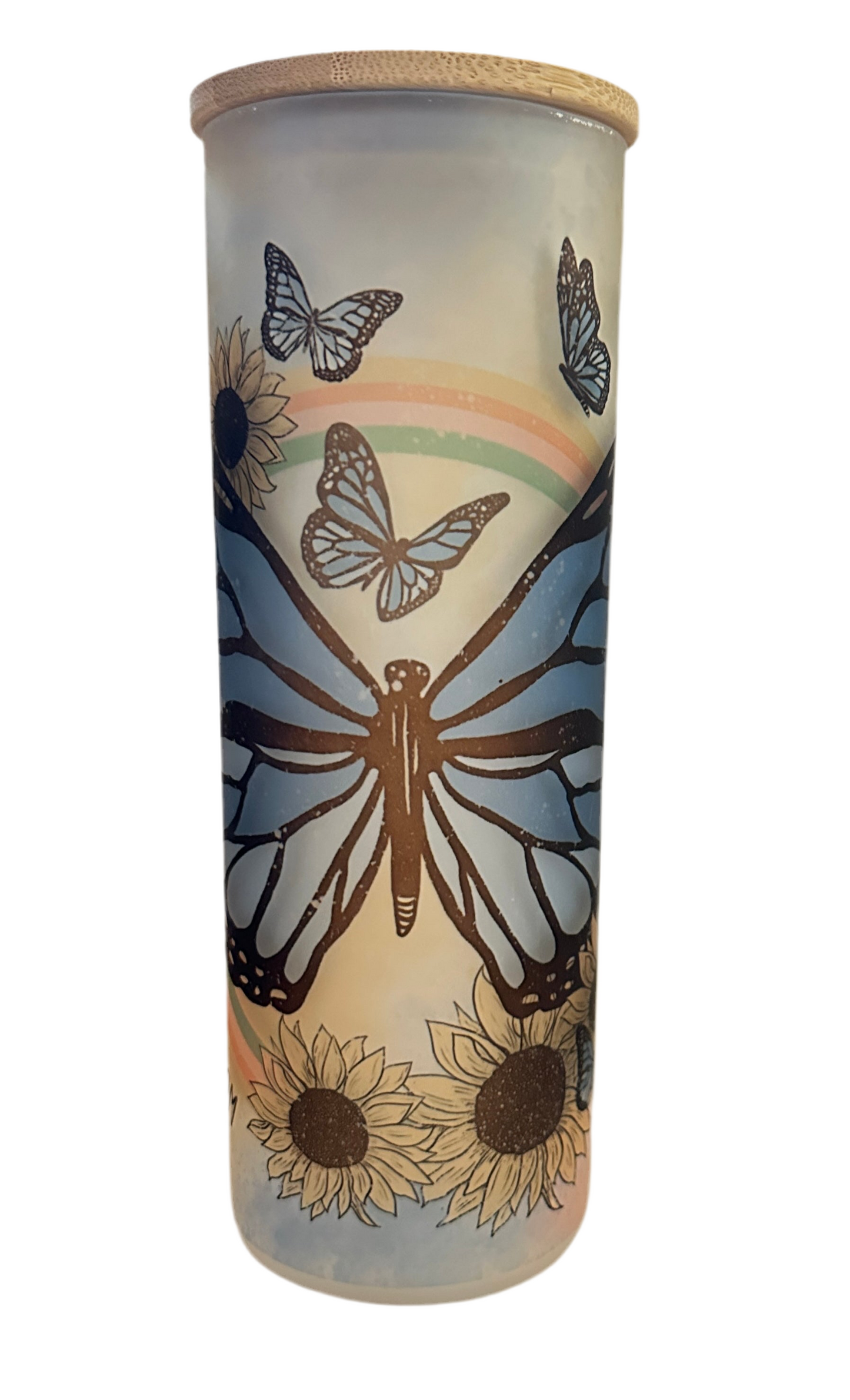 25 oz Glass Tumbler - Butterflies and Sunflowers