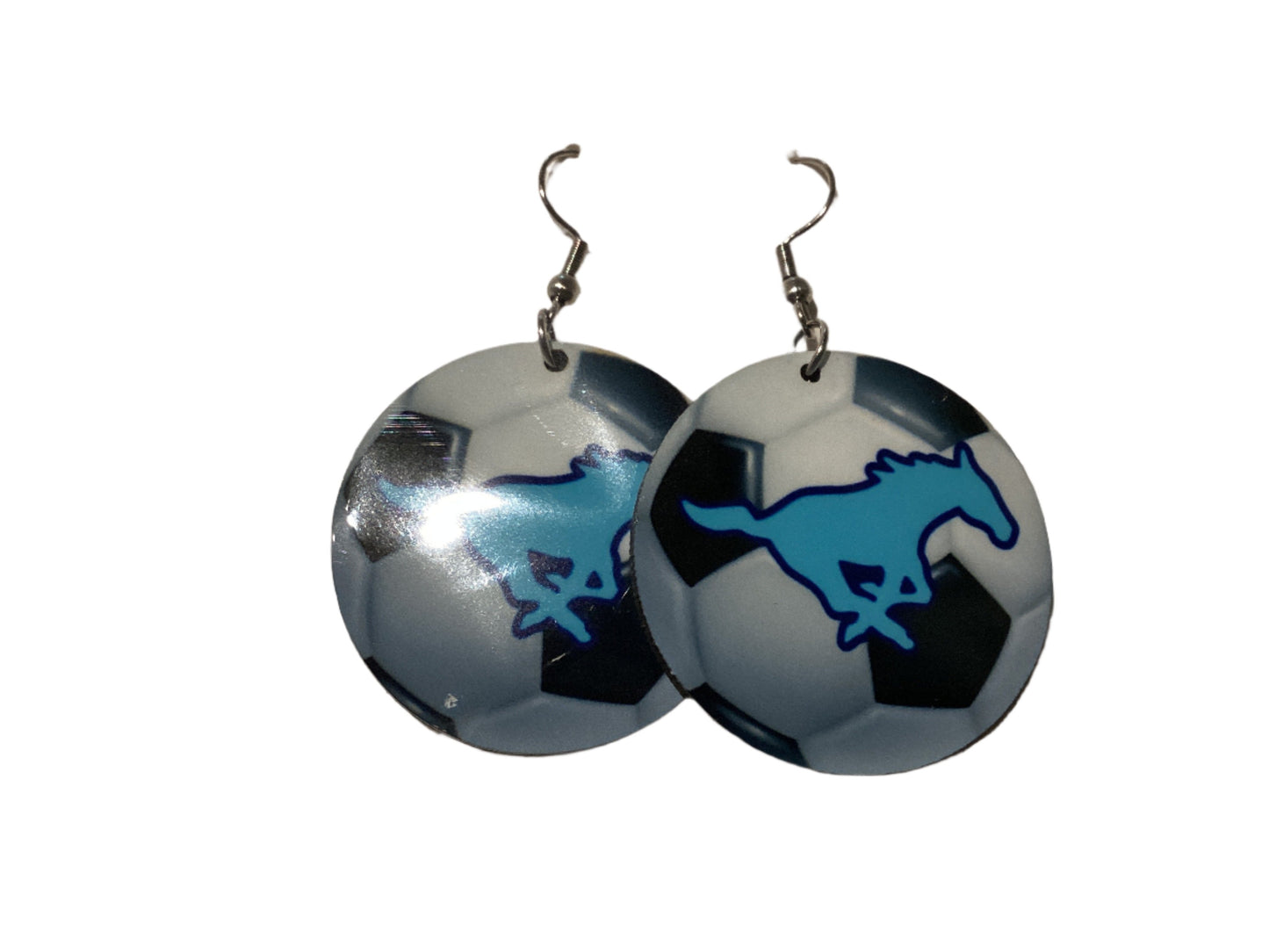 Round Sublimated Soccer Earrings - Memorial Mustangs