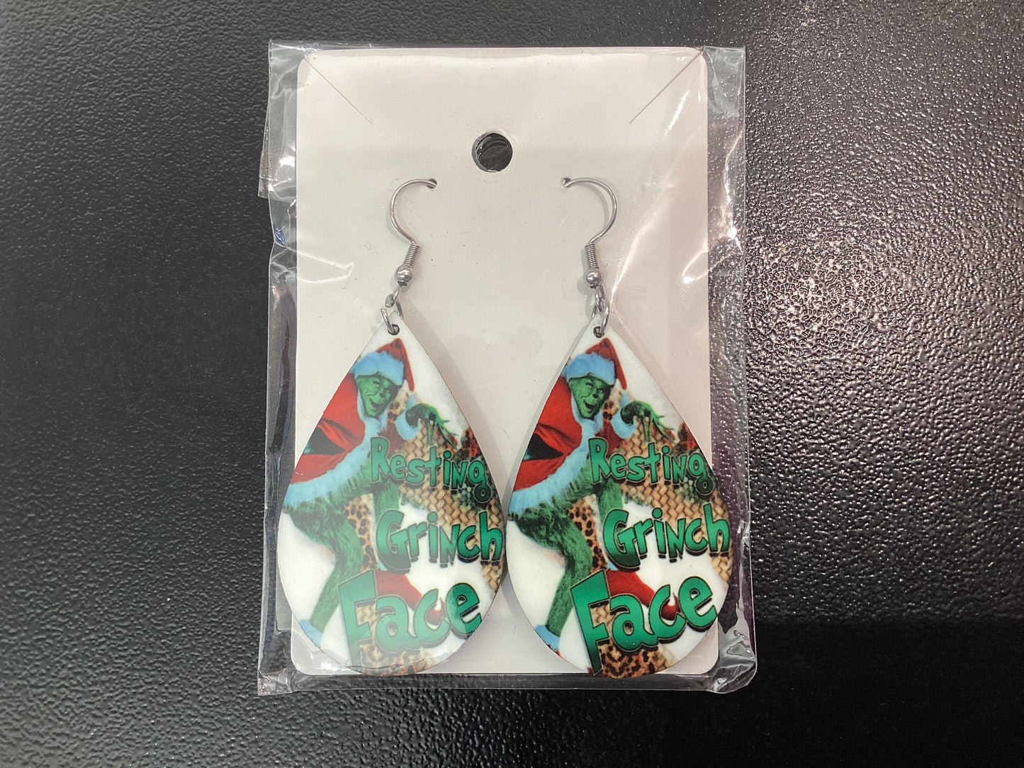 Earring -Teardrop - Resting Grinch Face