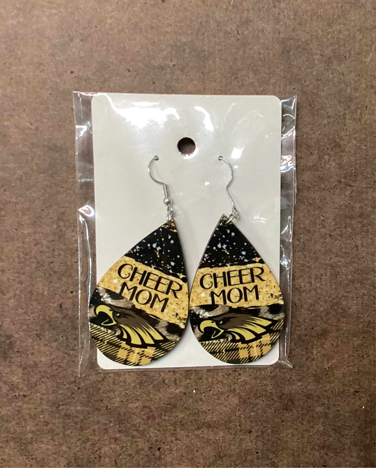 Large Sublimated Teardrop Earrings - Hanna Eagles Cheer Mom trio background