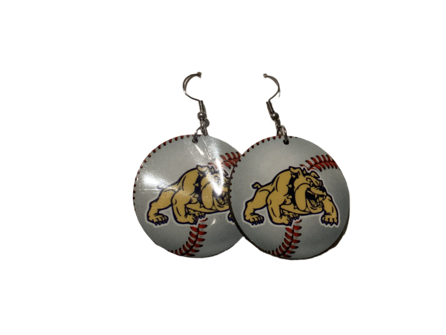 Round Sublimated Baseball Earrings - McHi Bulldogs