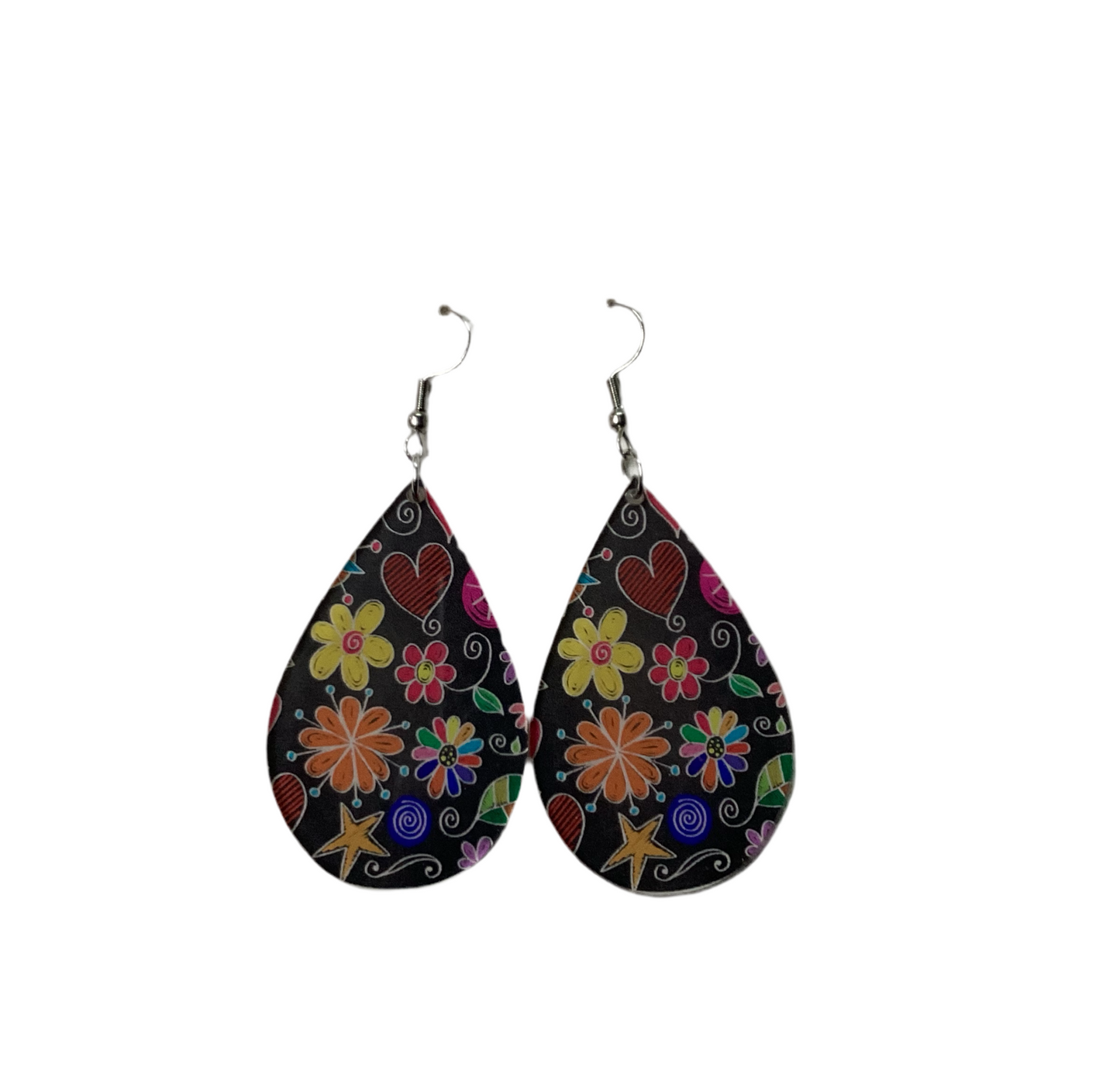 Large Teardrop Earrings - Flowers UV printed