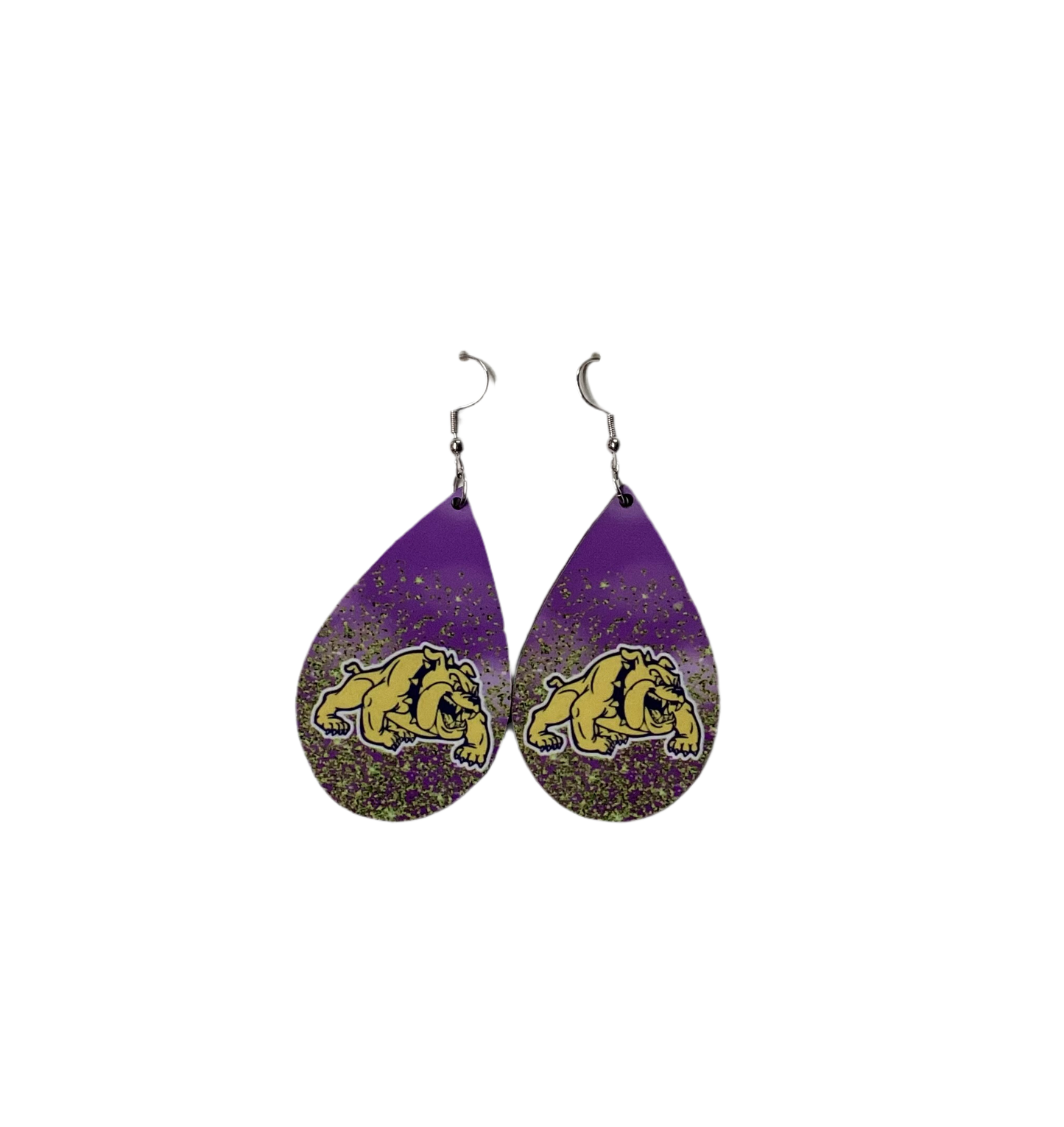 Large Sublimated Teardrop Earrings - McHi Bulldogs ombré design