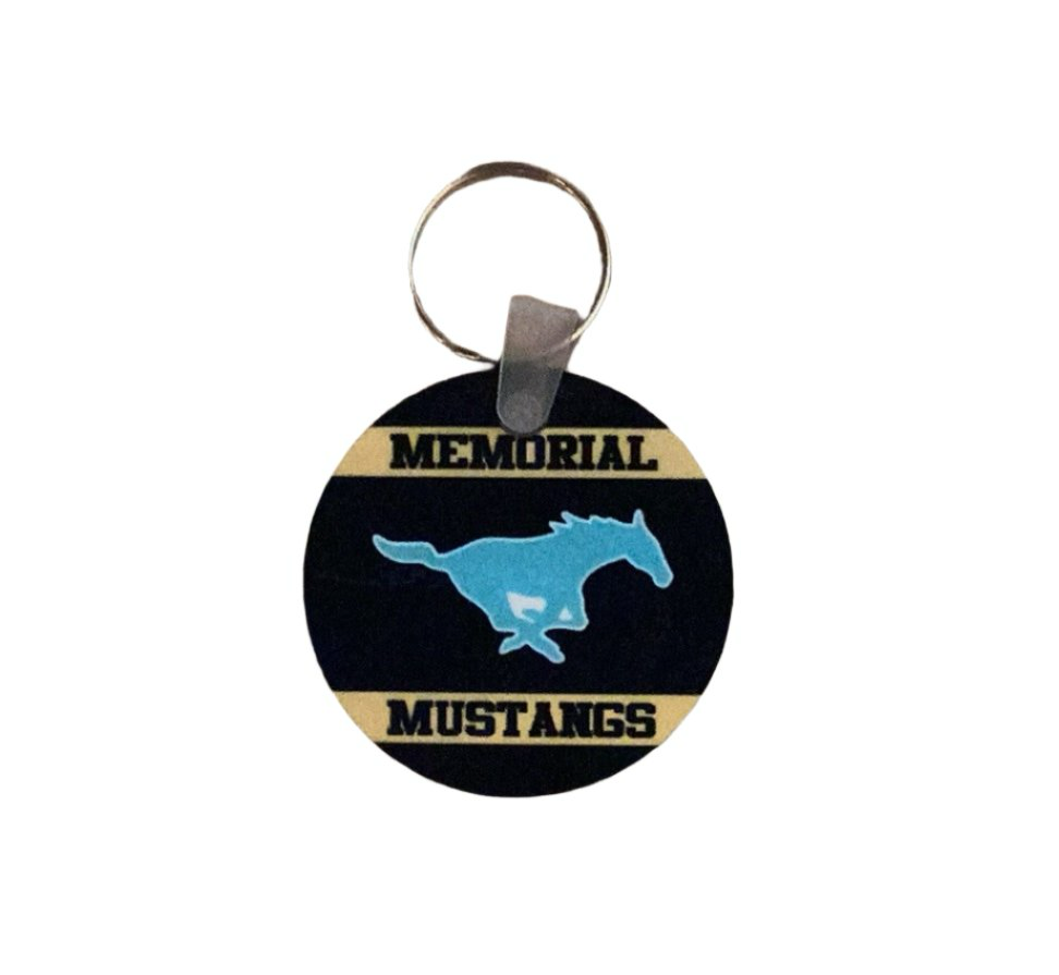 Sublimated Keychain - Memorial Mustangs yellow stripe