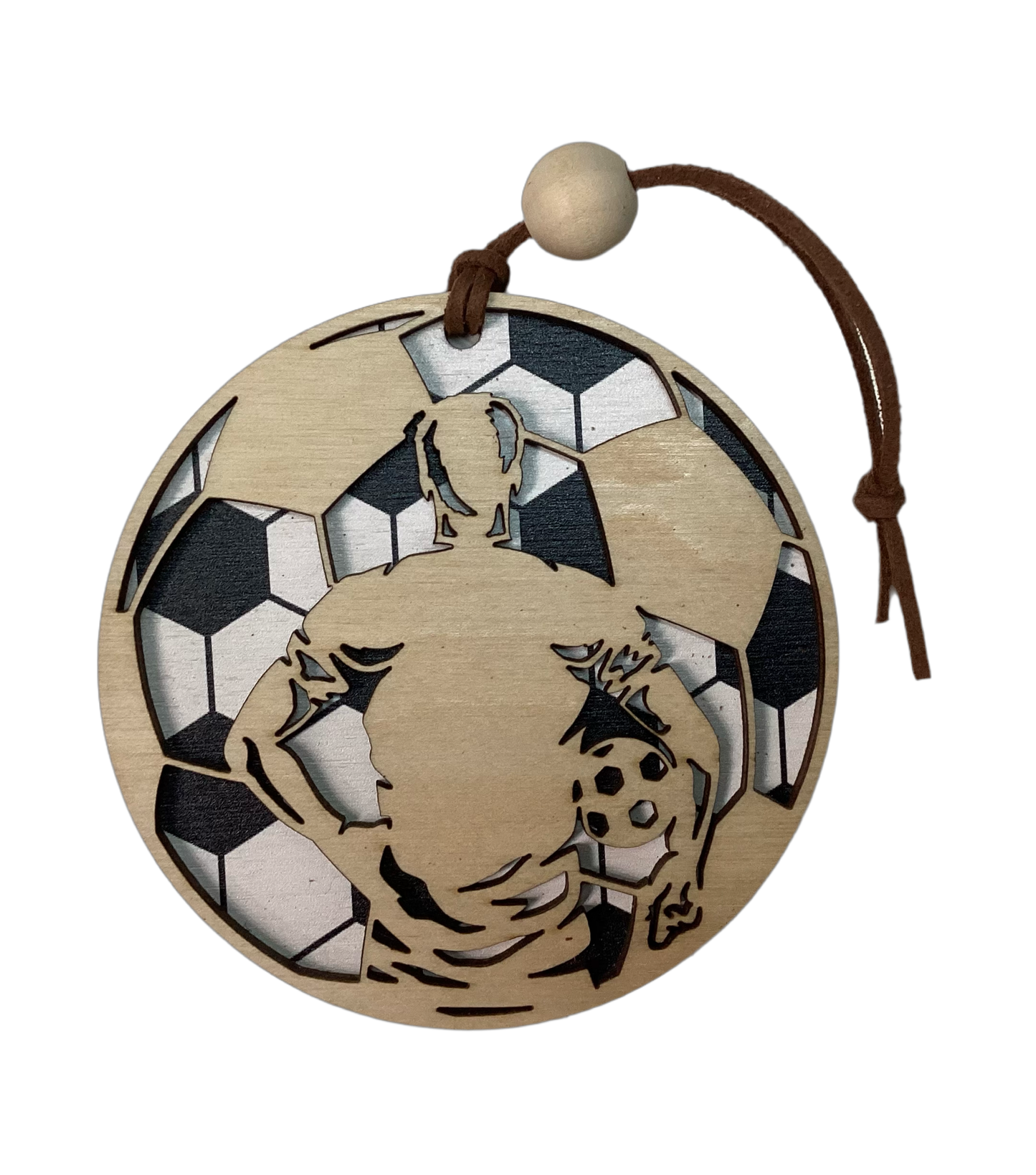 Wood 2 layer ornament- Soccer