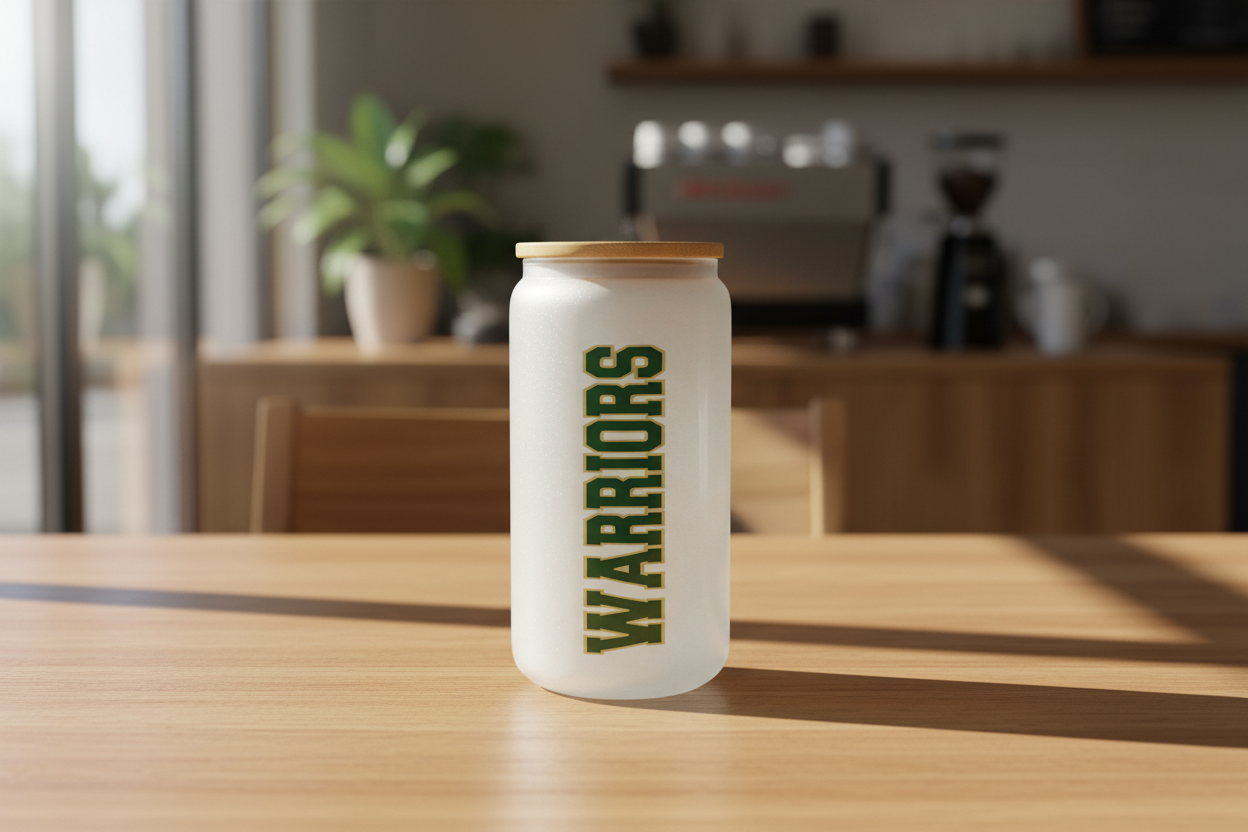 16 oz Frosted Glass Glitter Cup - Nikki Rowe Warriors
