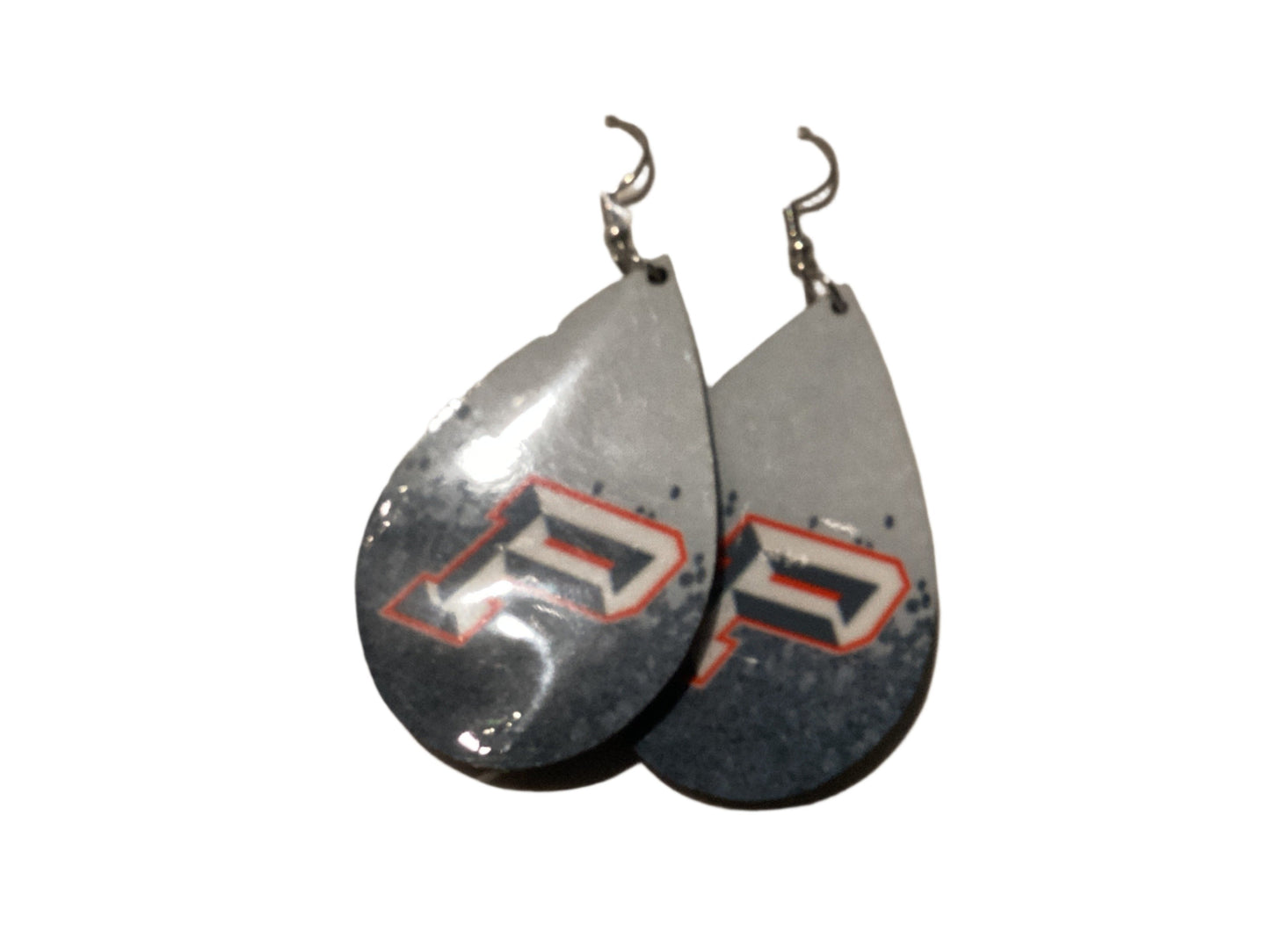 Large Sublimated Teardrop Earrings - Pioneer Gray & White