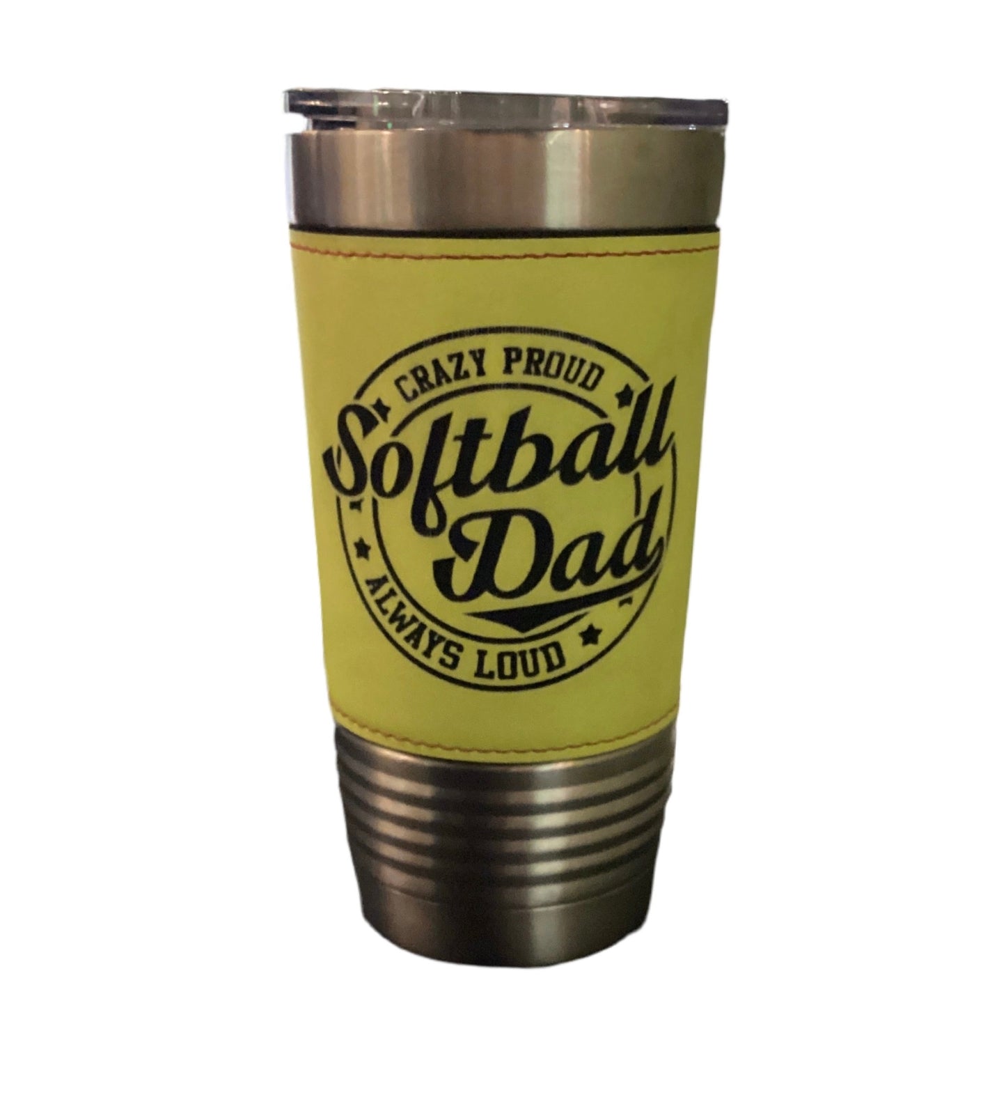 Tumbler- Leather patch - Softball Dad