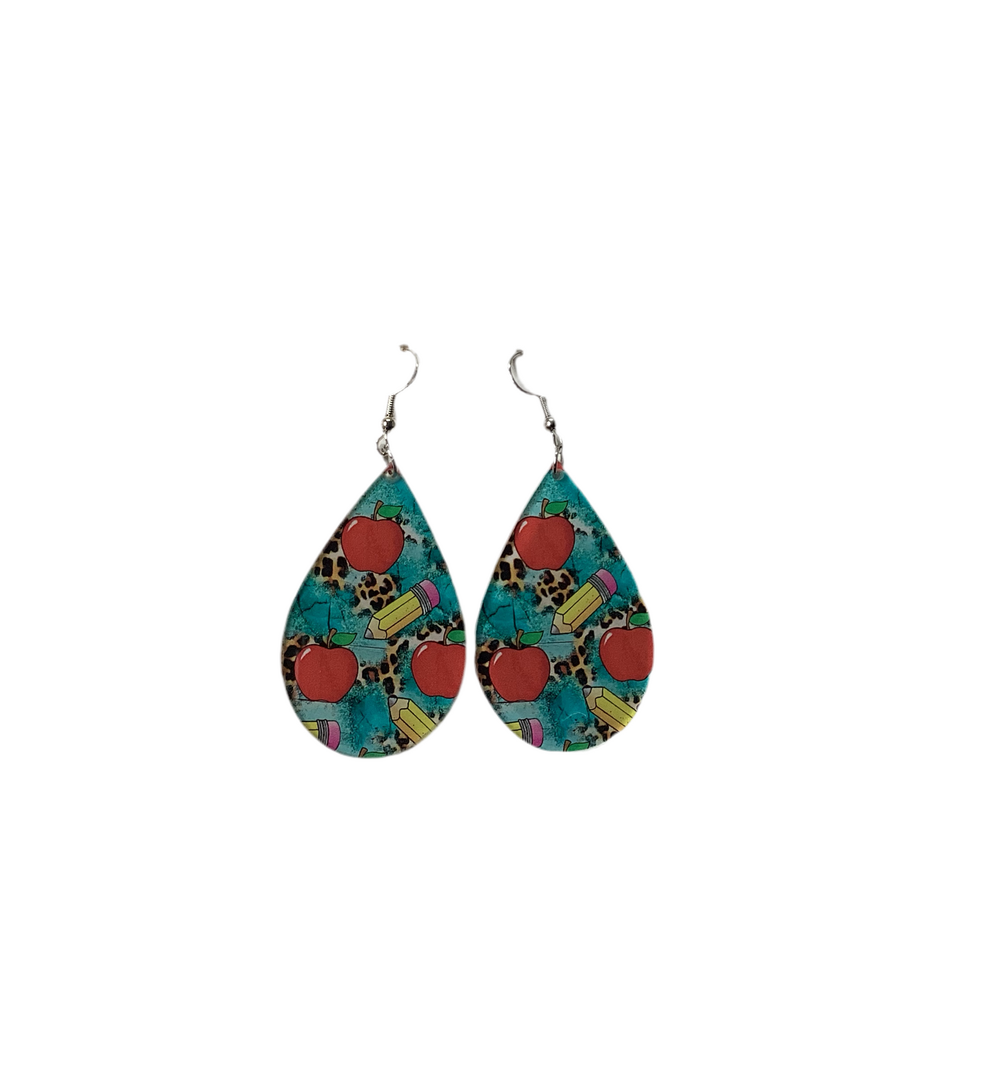 Large Teardrop Earrings - Teacher Apples & Pencils UV printed