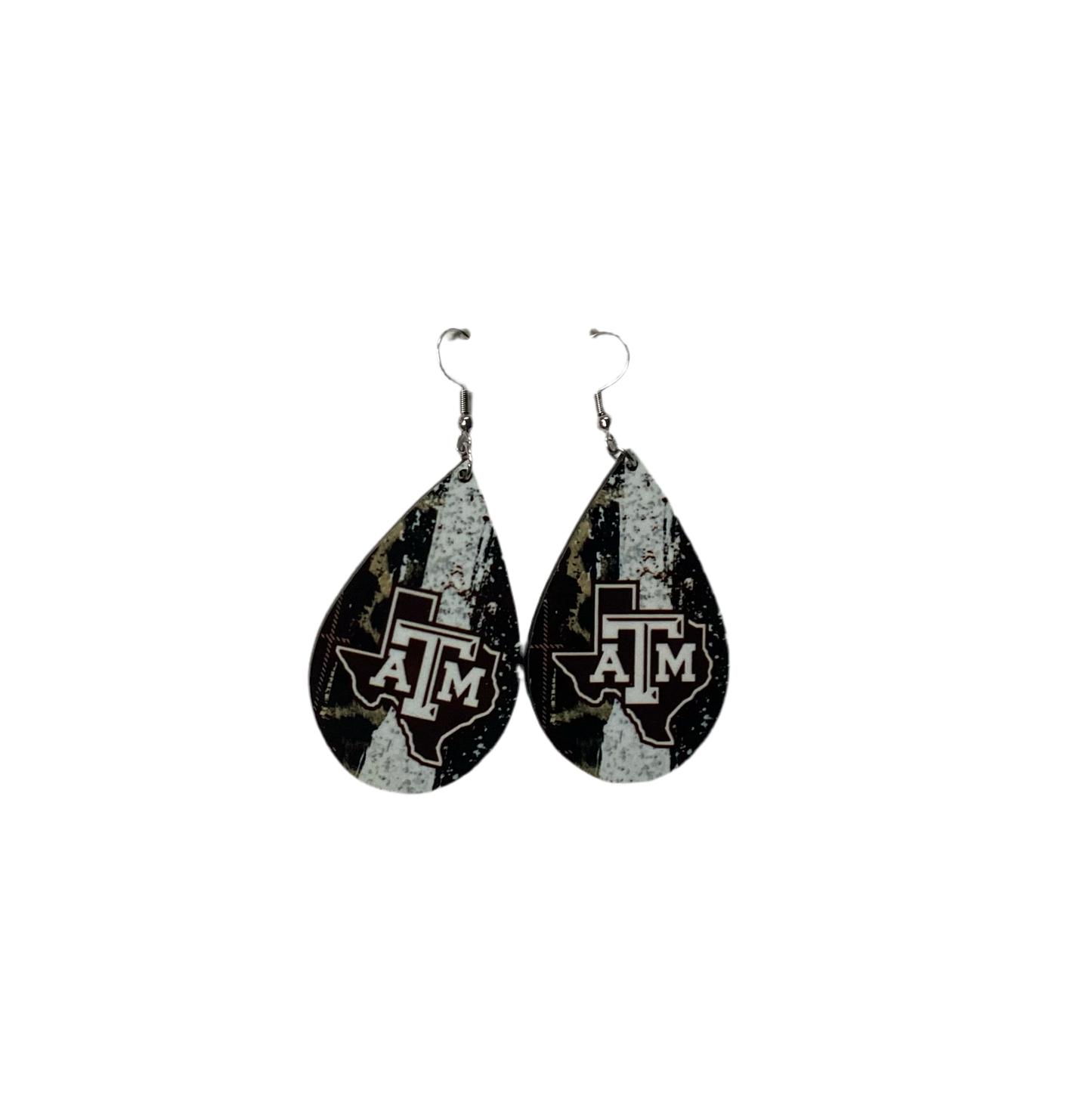 Large Sublimated Teardrop Earrings - Texas A&M stripes, plaid