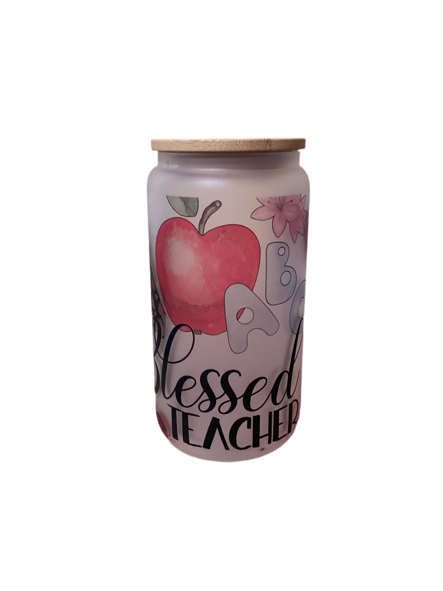 16 oz Frosted Glass Cup - Blessed Teacher