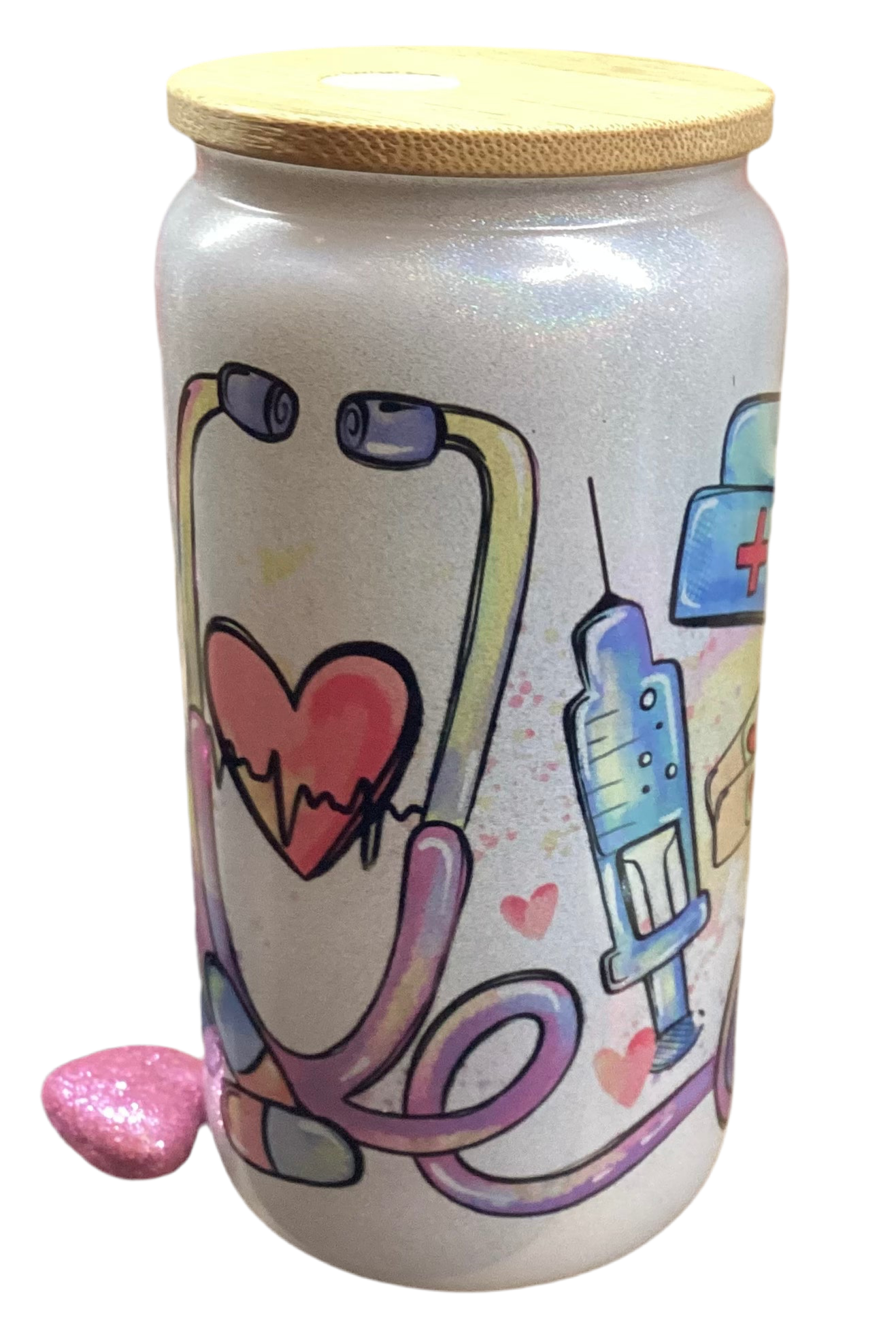 16 oz Glass Cup - She Works Willingly With Her Hands Proverbs 31:13 Nurse