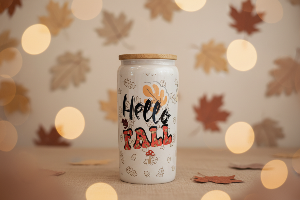 16 oz Glitter Cup - Hello Fall