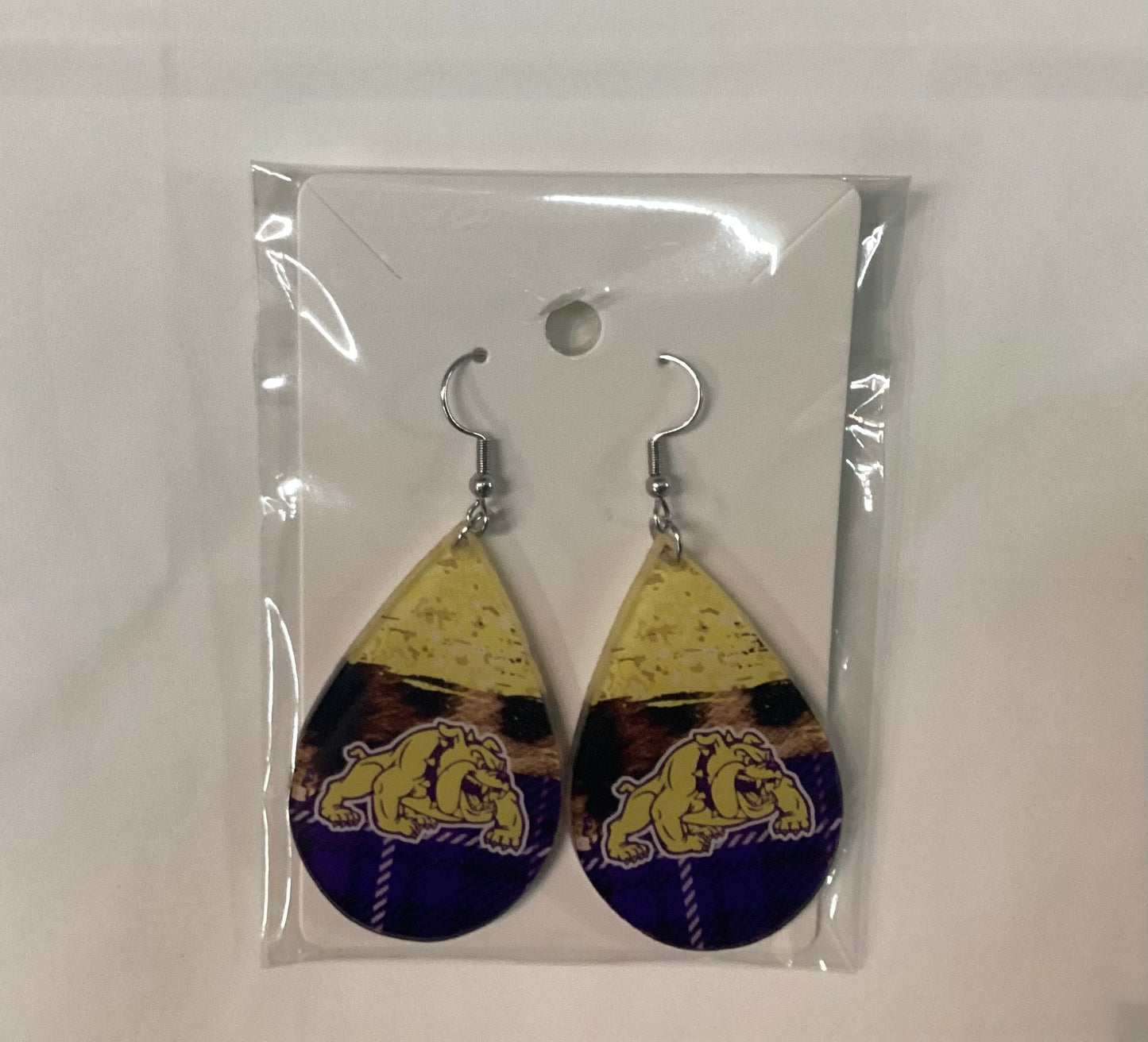 Large Teardrop Earrings - McHi Bulldogs colors, plaid