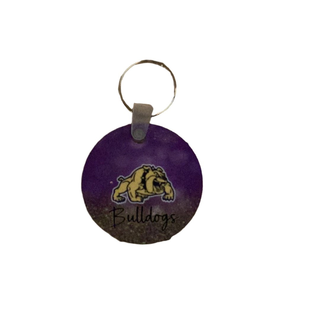 Sublimated Keychain - McHi Bulldogs purple gold glitter