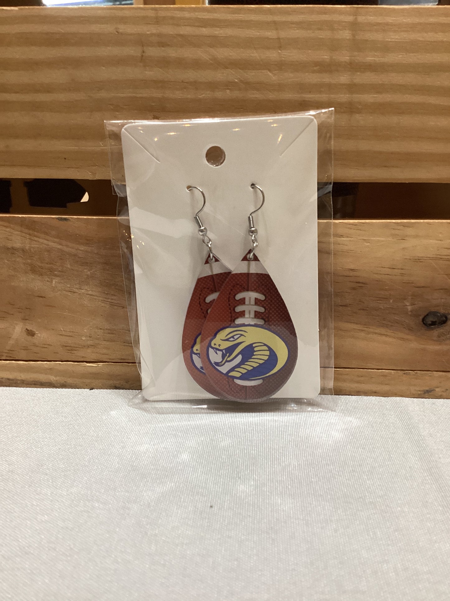 Large Earrings - Football Teardrop - Cathey Cobras UV printed