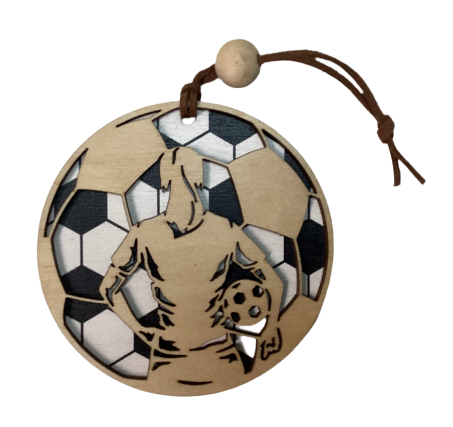 Wood 2 layer ornament- Soccer