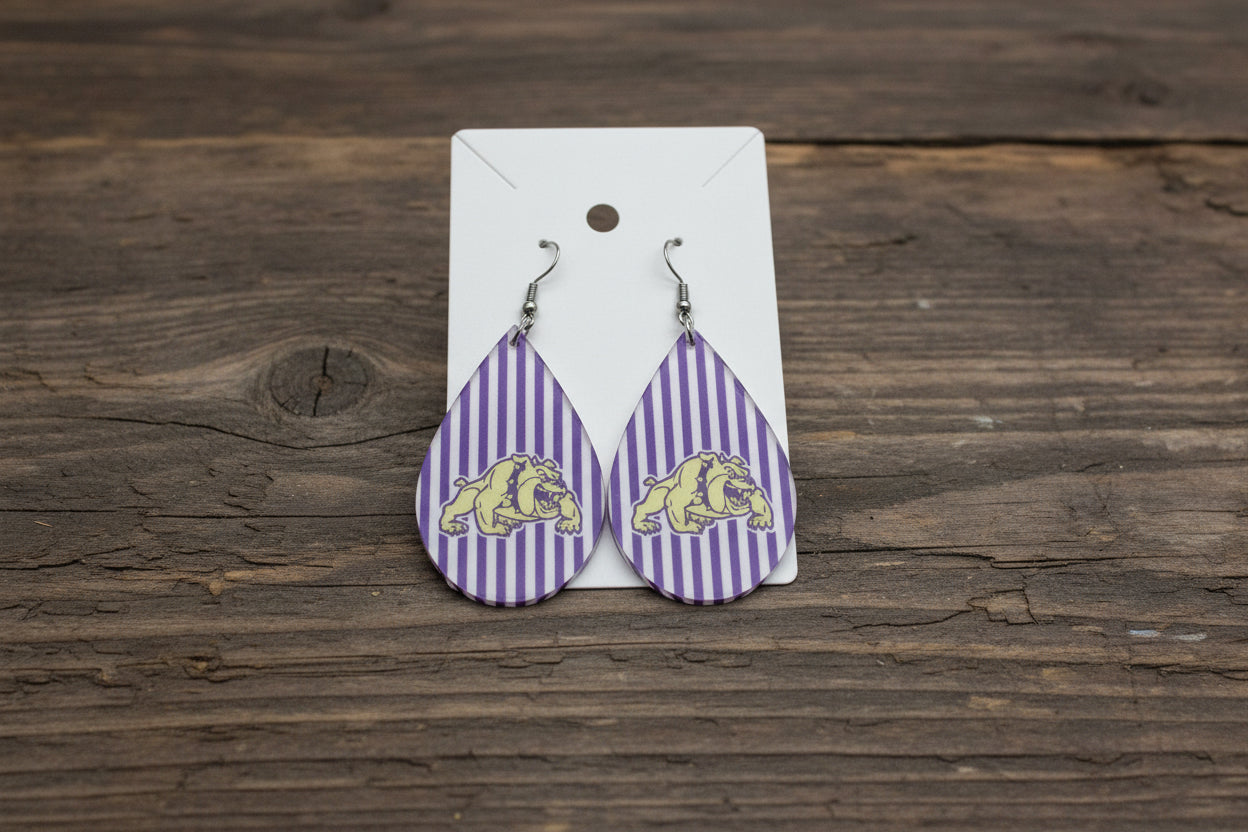 Earrings - Tear Drop - Striped Bulldogs