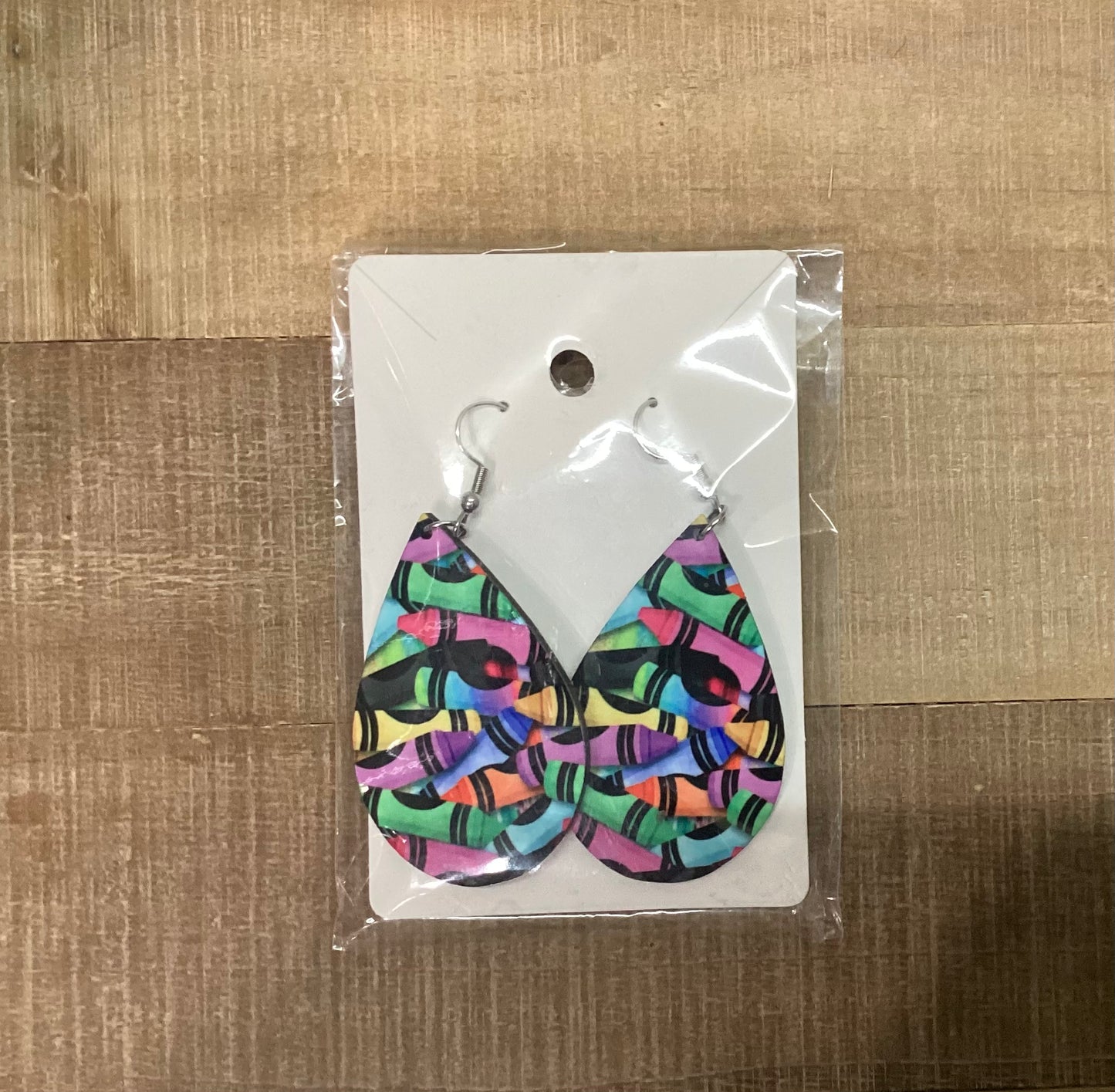 Large Sublimated Teardrop Earrings - Teacher Crayons