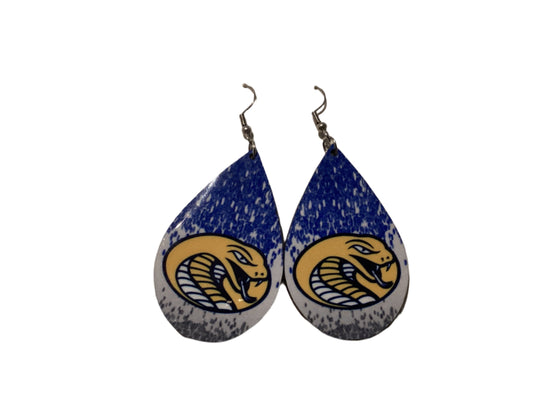 Large Sublimated Teardrop Earrings - Blue & White - Cathey