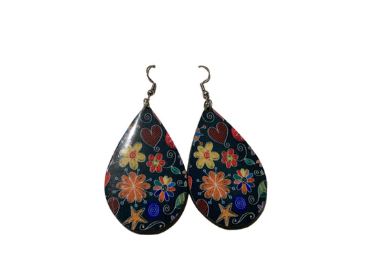 Large Sublimated Teardrop Earrings - Flowers