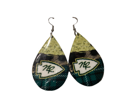 Large Sublimated Teardrop Earrings - Rowe - Yellow & Green with NR