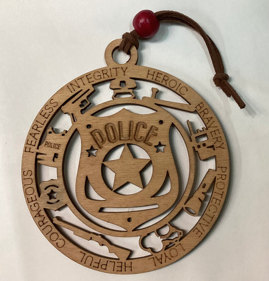 Wood 1 Layer Ornament - Police Badge