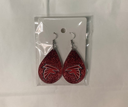 Large UV printed Teardrop Earrings - Fossum Red background