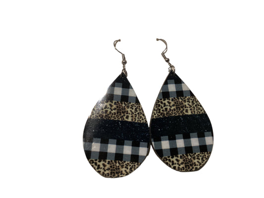 Large Sublimated Teardrop Earrings - Christmas pattern black and leopard print