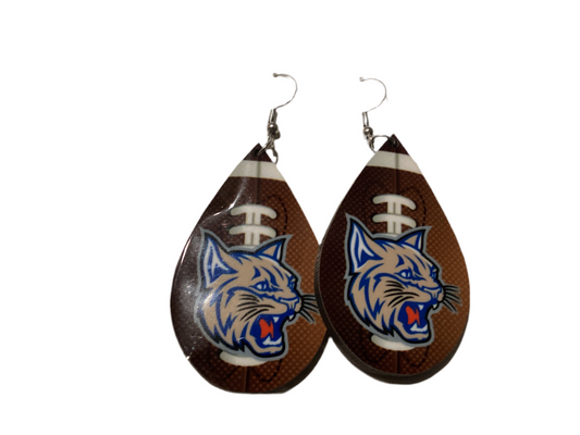 Large Sublimated Earrings - Football Teardrop - Edinburg Bobcats