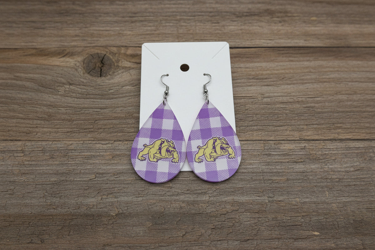 Earrings - Teardrop - Bulldogs Purple Plaid