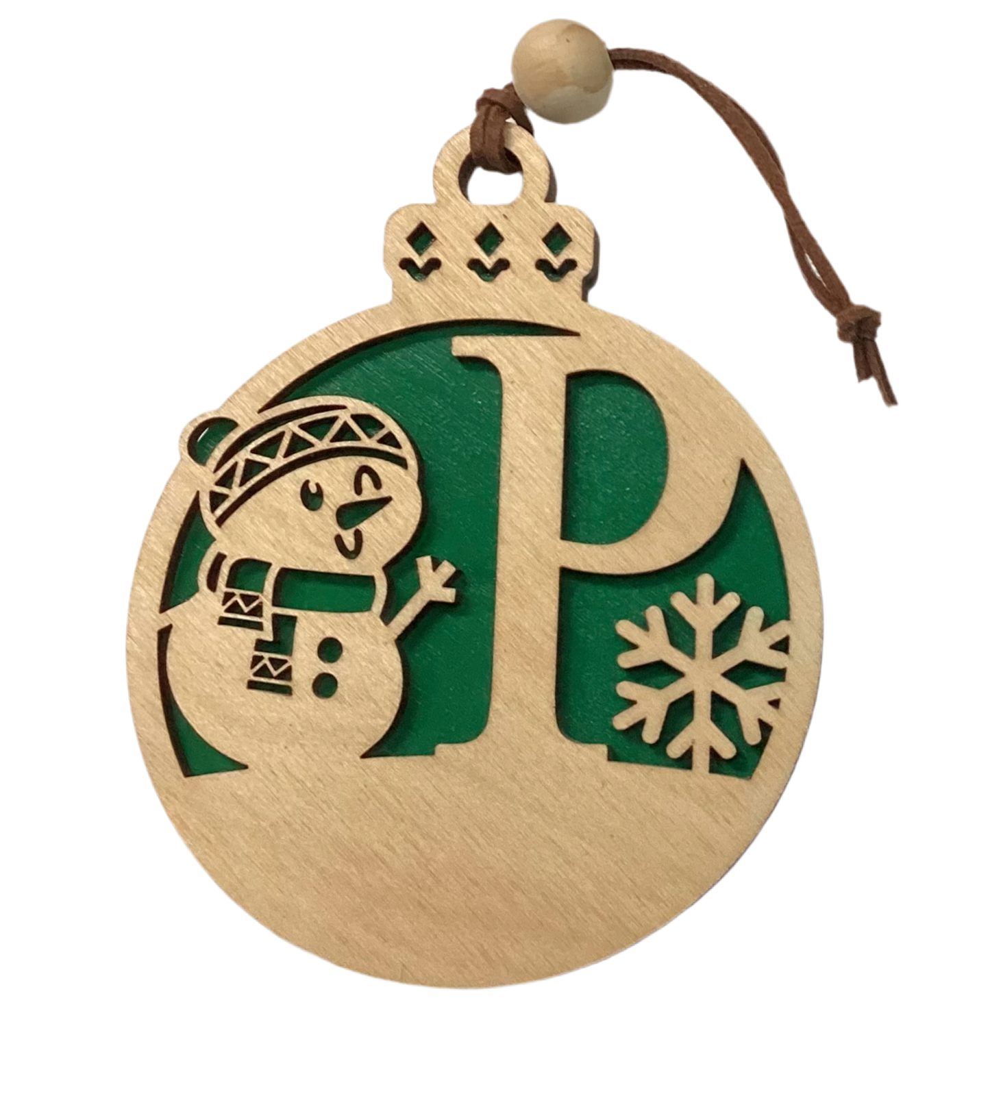 Wood 2 layer ornament- Snowman letter P