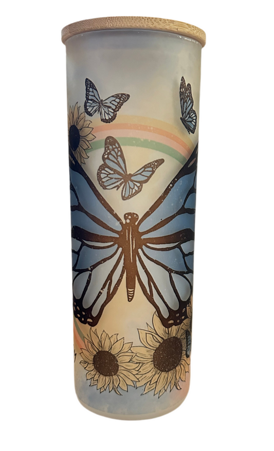 Butterflies and Sunflowers 25 oz Glass Tumbler