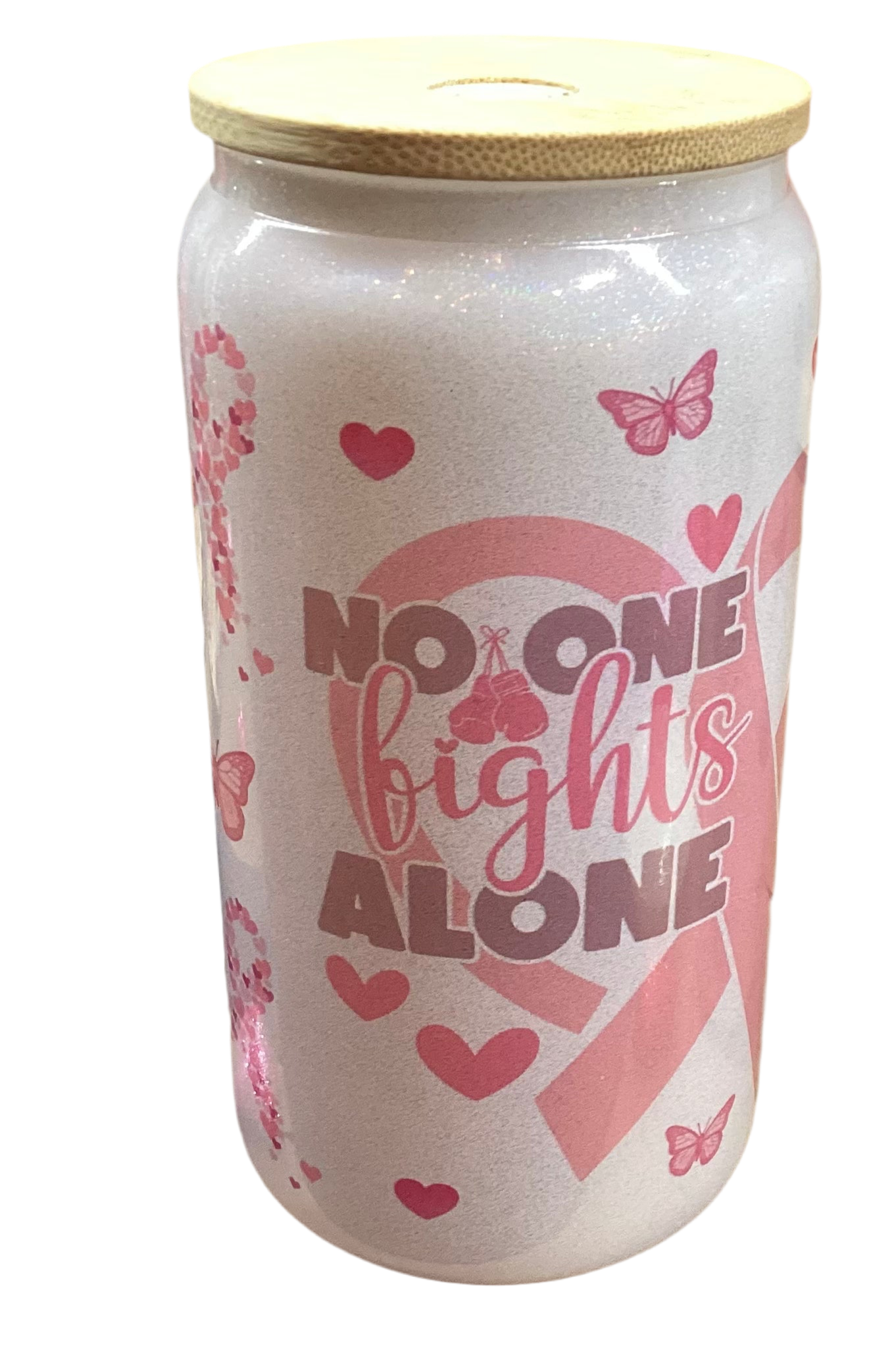 16 oz Glass Cup - No One Fights Alone