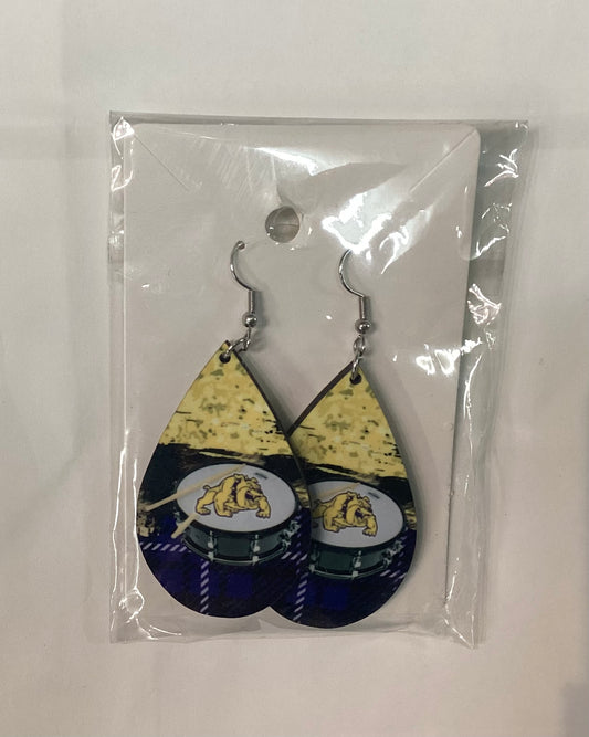 Large Sublimated Teardrop Earrings - McHi Drum- Black, Purple & Yellow