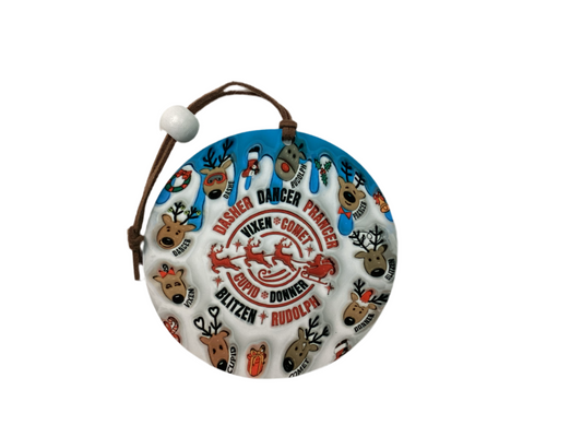 Sublimated ornament Reindeer names