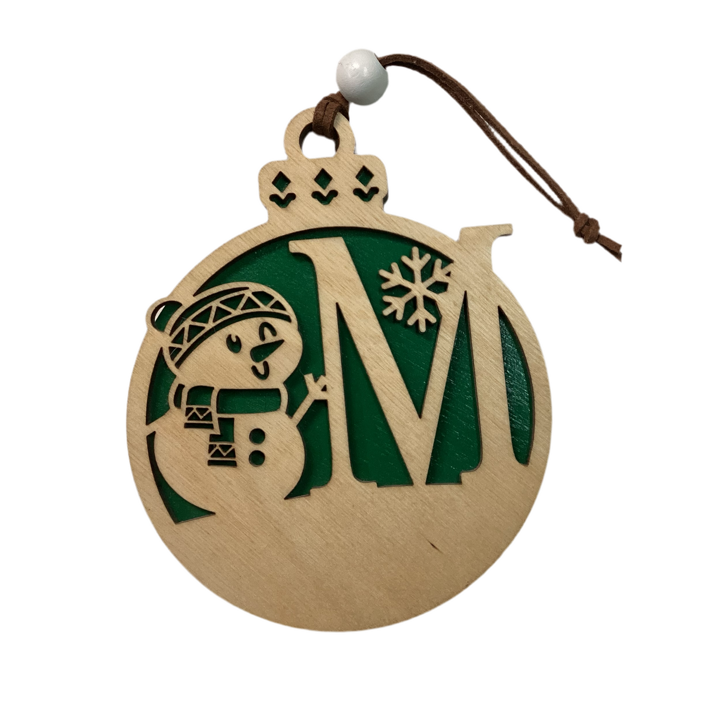 Wood 2 layer ornament- Snowman letter M