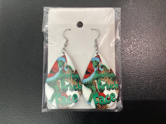 Earring -Teardrop - Resting Grinch Face