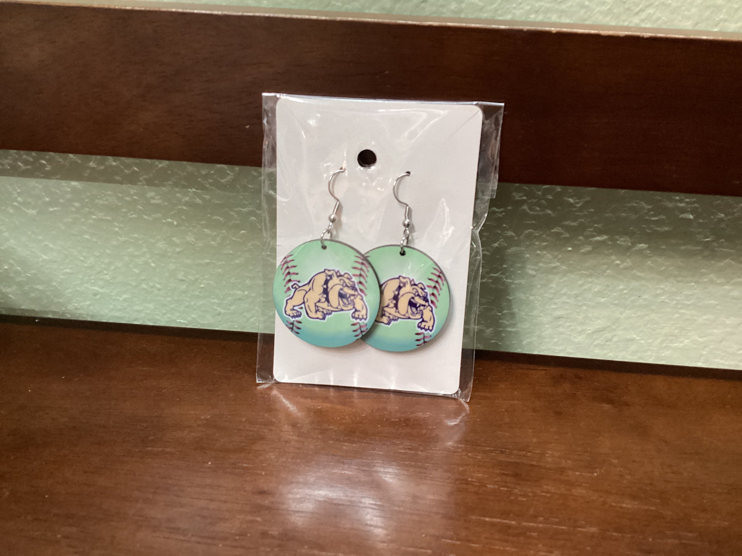 Round Sublimated Baseball Earrings - McHi Bulldogs