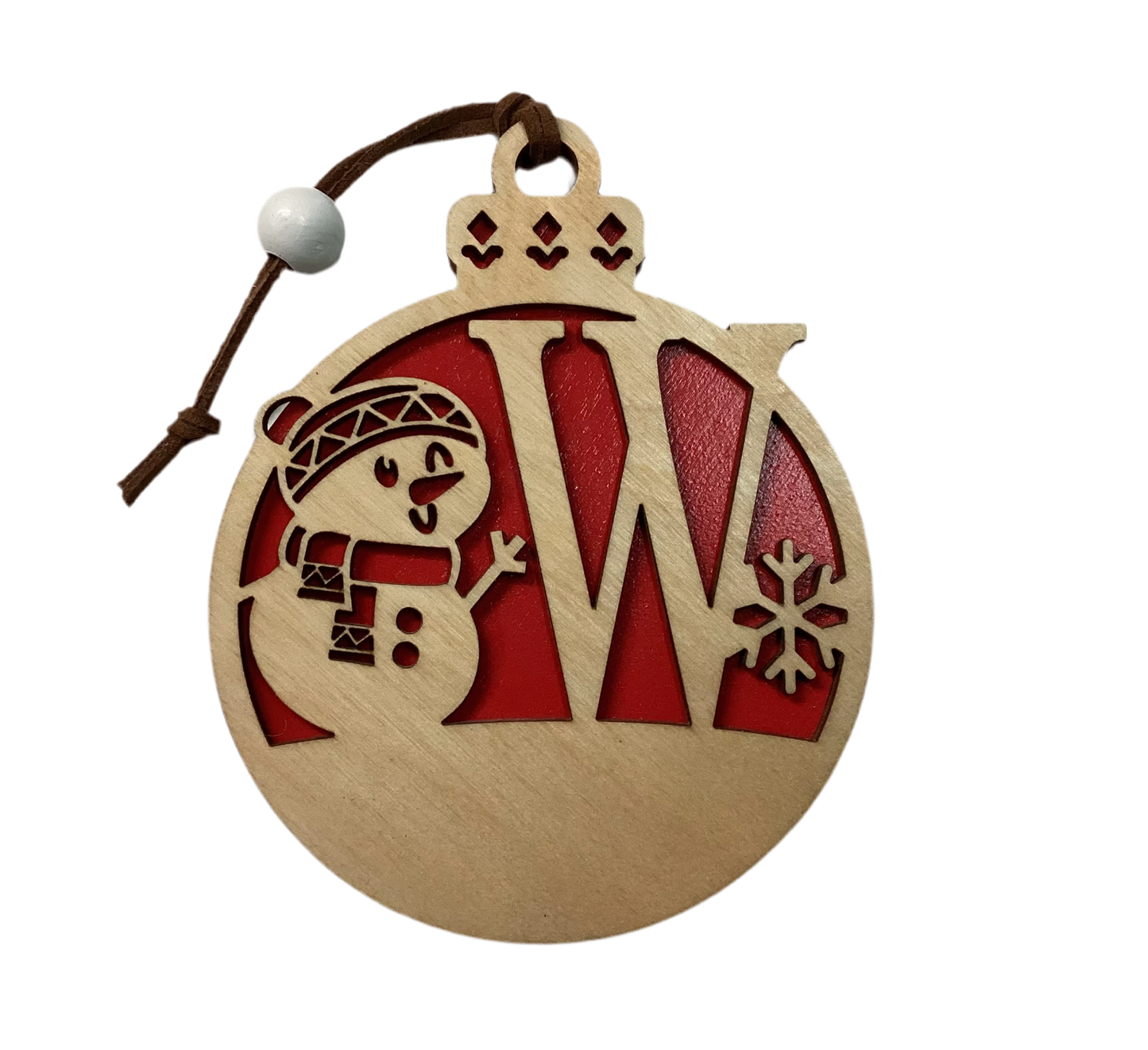 Wood 2 layer Ornament- Snowman letter W