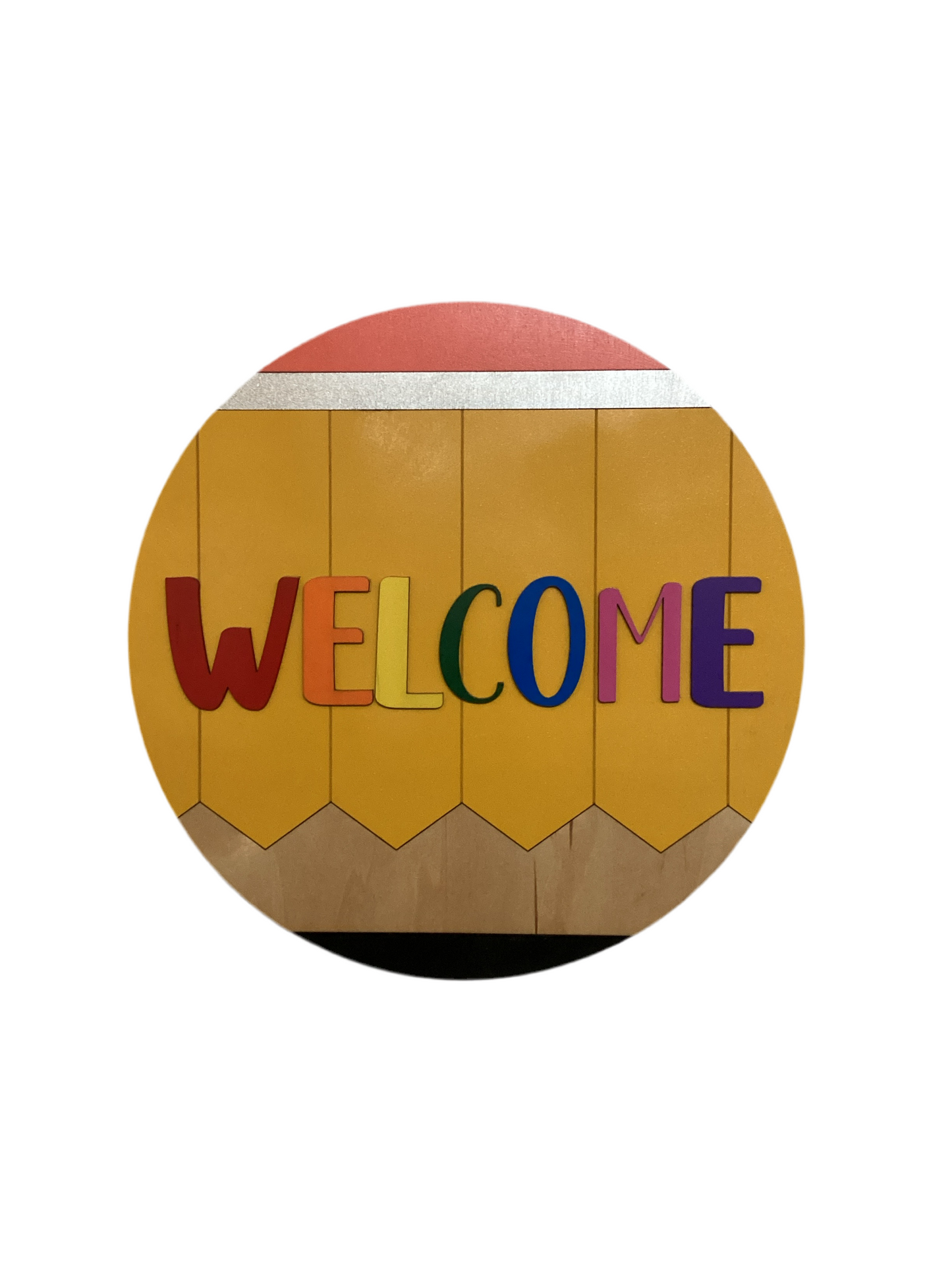 Round Welcome Pencil Sign 16in