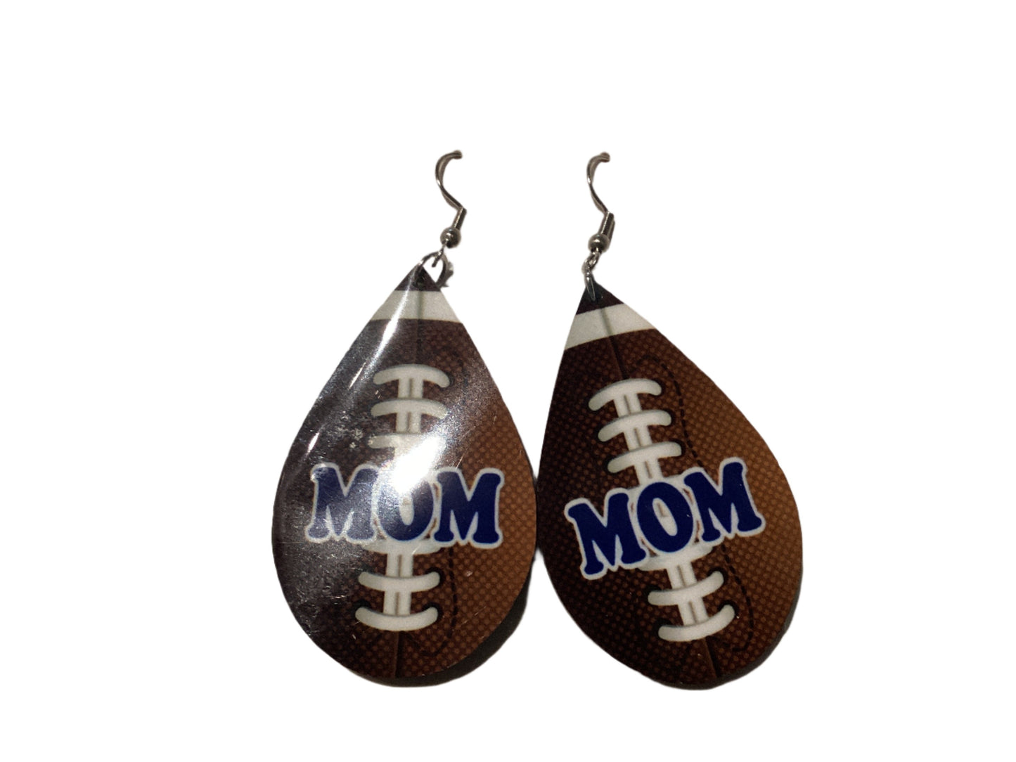 Large Sublimated Earrings - Football Teardrop - Mom Blue