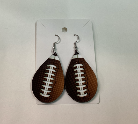 Large Wood Teardrop Football Earring - Football Cut Out