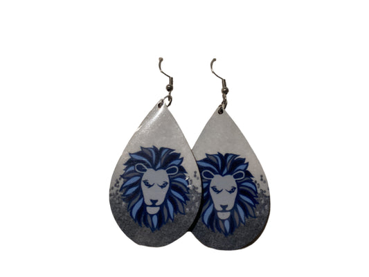 Large Sublimated Teardrop Earrings - Deleon - White & Grey