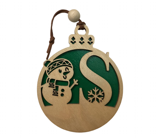 Wood 2 layer Ornament- Snowman letter S