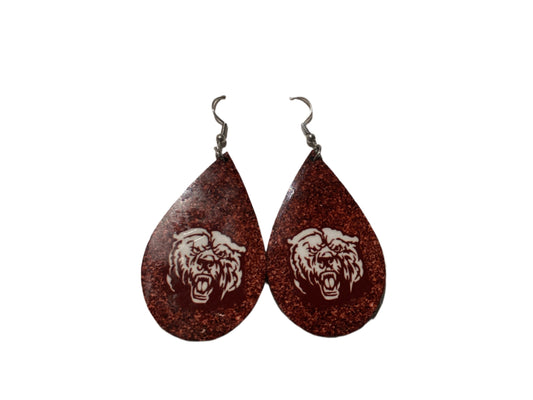 Large Sublimated Teardrop Earrings - Psja Bears - Maroon