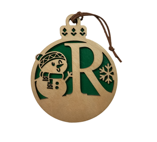 Wood 2 layer ornament- Snowman letter R